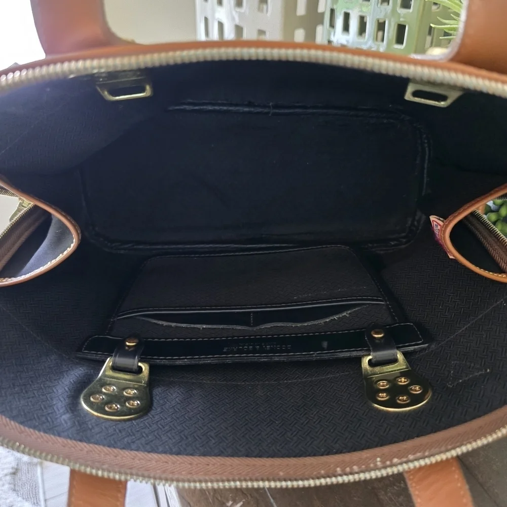 Vintage Dooney & Bourke Essex Satchel In Tan Leather With Gold Hardware
